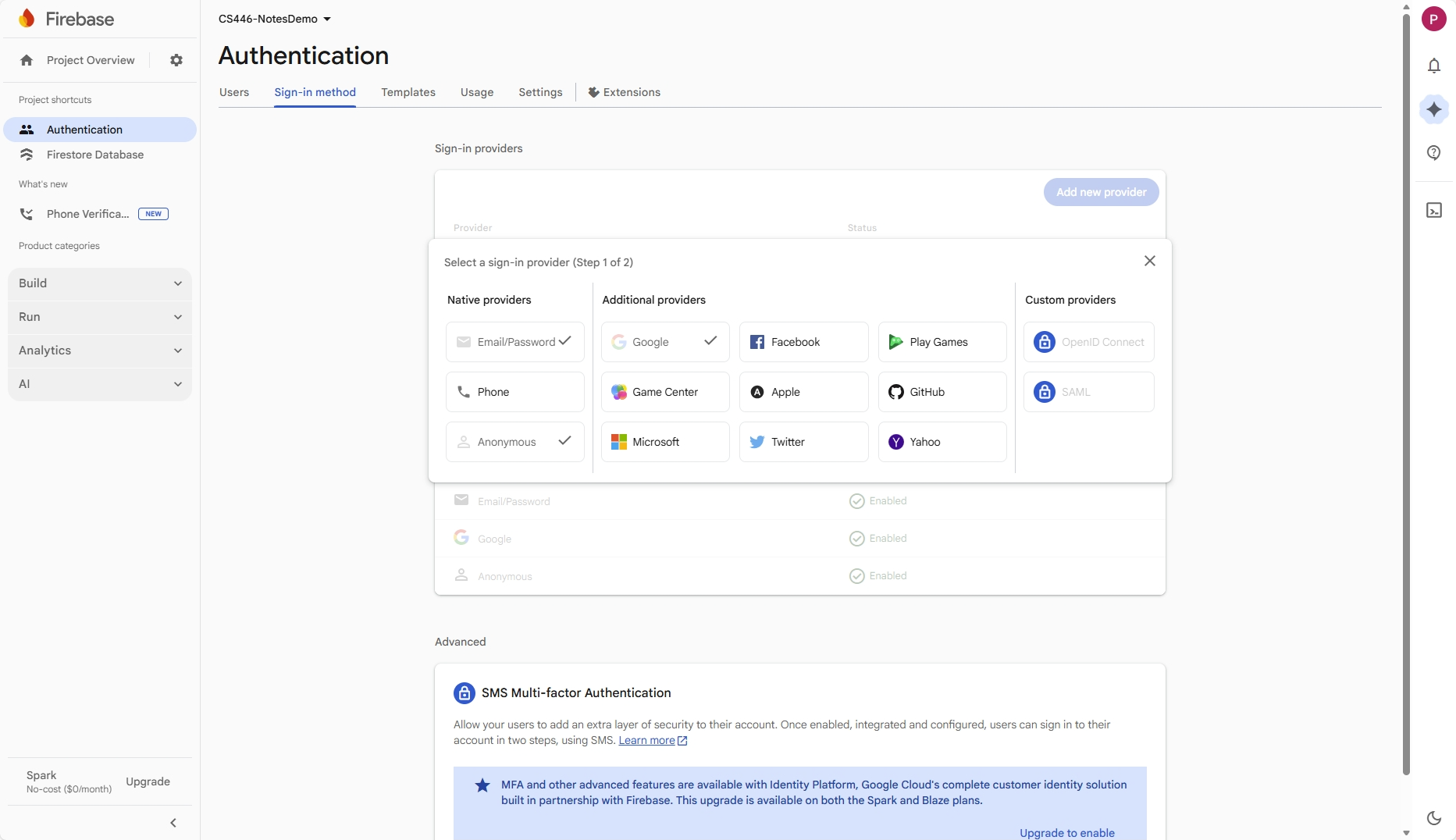 Firebase Authentication Providers