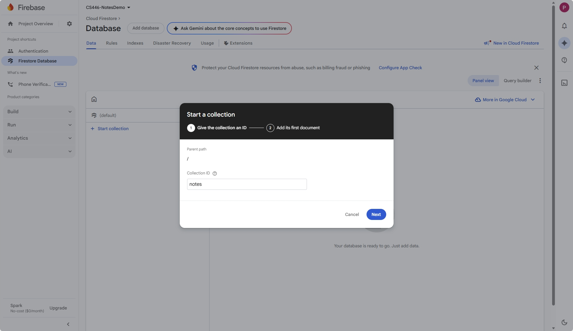 Firebase Firestore Add Collection