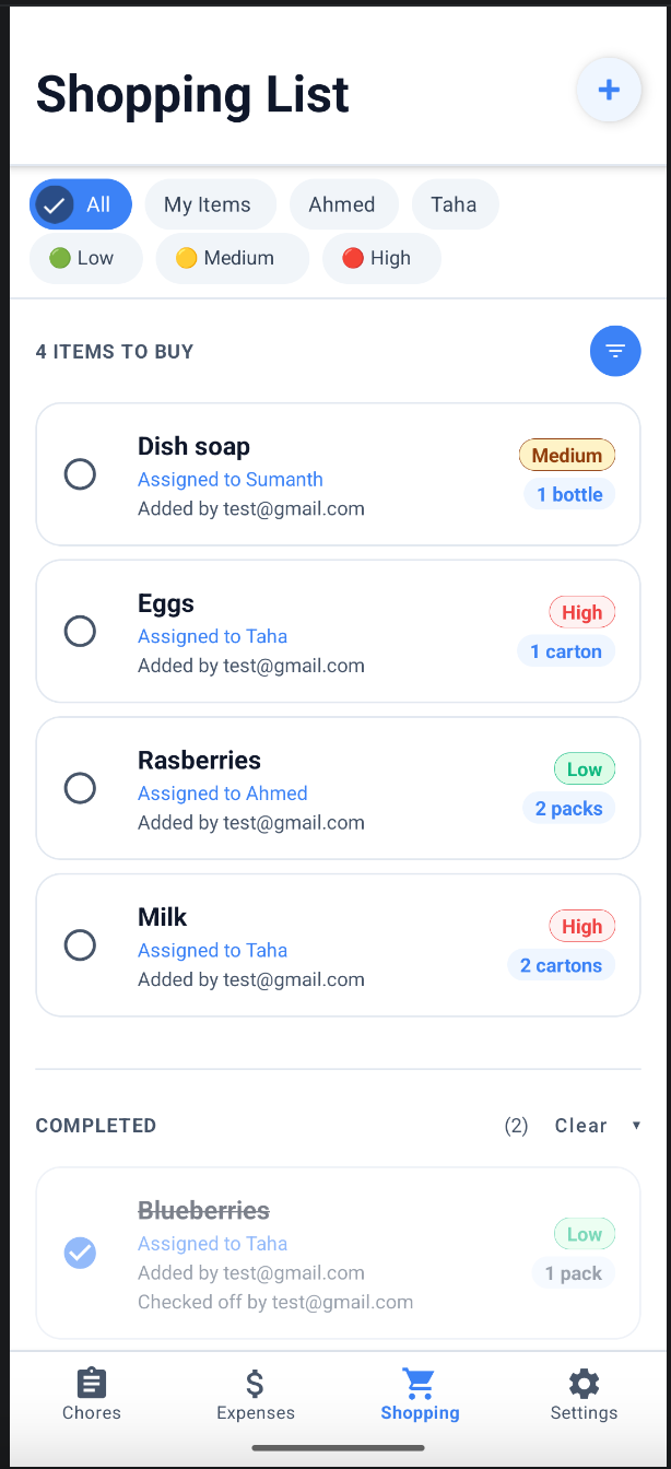 Shared shopping list